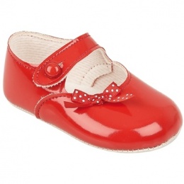 Baby Girls Red Patent Polka Dot Bow Baypods Pram Shoes